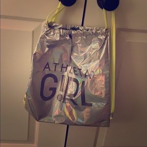 Athleta girl drawstring holographic bag